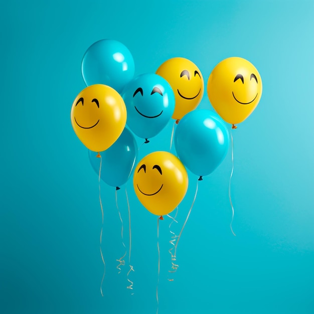 foto de emoji de balão feliz com fundo azul do dia do sorriso mundial