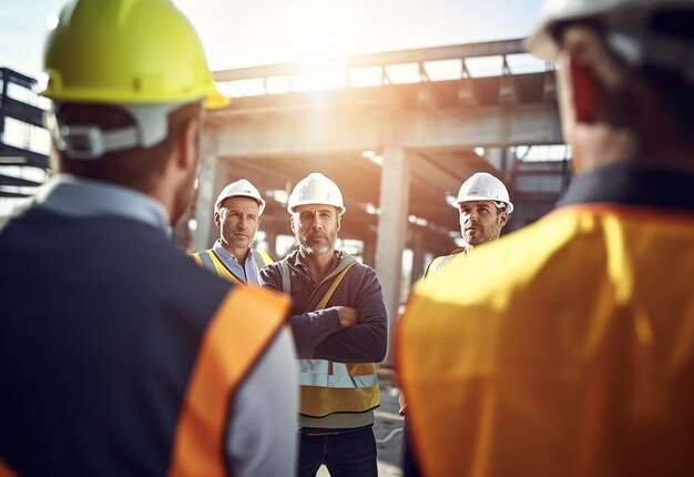 Foto de engenheiros e trabalhadores do canteiro de obras