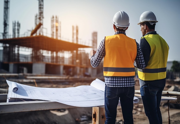 Foto de engenheiros e trabalhadores do canteiro de obras