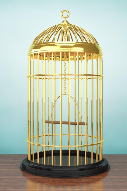 Foto de estilo antigo. Golden Bird Cage na mesa