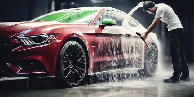 Foto de estilo publicitário de uma empresa profissional de lavagem de carros