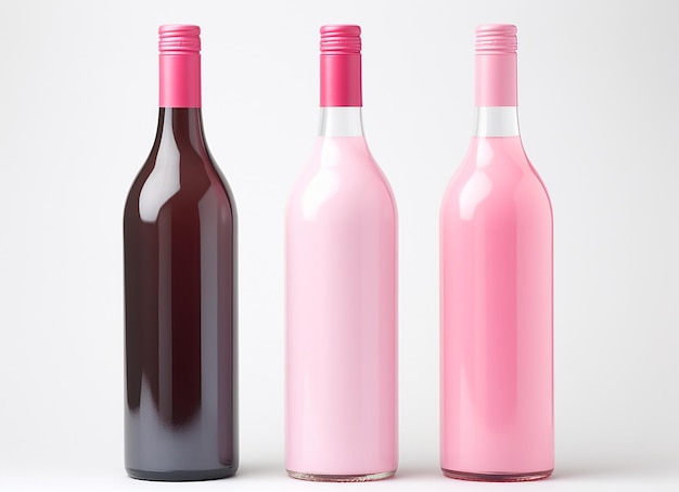 Foto de estoque de maquete de três garrafas de vinho em branco no estilo Ligh