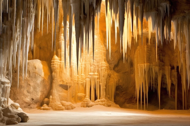 foto de estoque de um design dentro da caverna mostra estalactites e estalagmites fotografia Generated AI