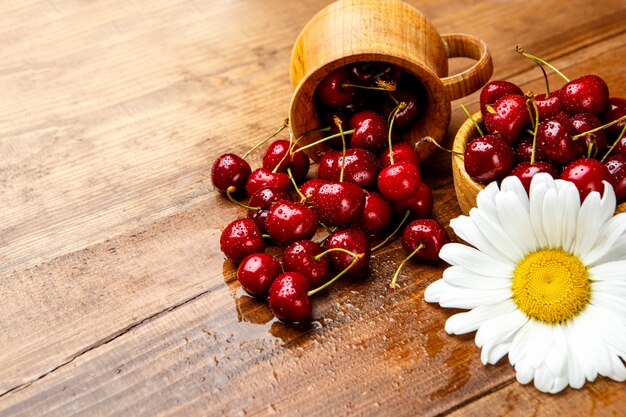 Foto de estúdio de cerejas frescas