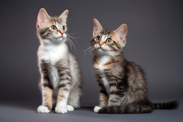 Foto de estúdio de dois gatinhos sentados no chão criados com IA generativa