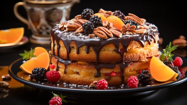 Foto de estúdio de Fruitcake em uma foto de mesa estilo realista gerada por IA