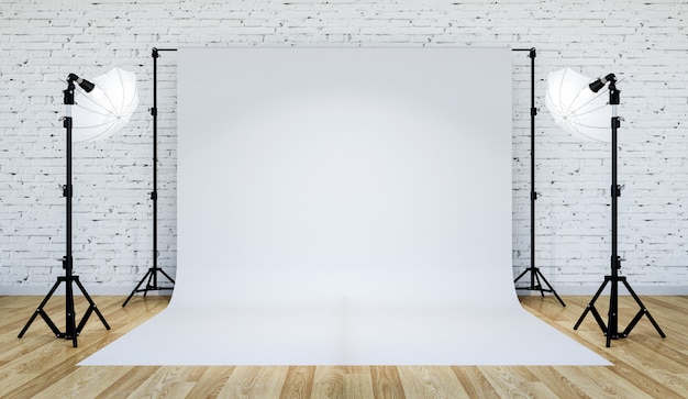 Foto de estúdio de iluminação com pano de fundo branco, renderização em 3D