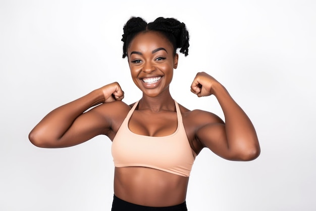 Foto de estúdio de uma jovem em forma posando contra um fundo branco criado com IA generativa