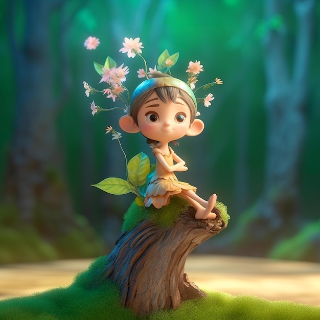 foto de fada fofa estilo pixar 3d com flores