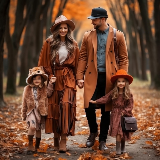 foto de família bonita e elegante em um parque de outono