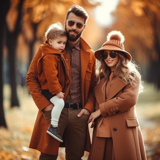 foto de família bonita e elegante em um parque de outono