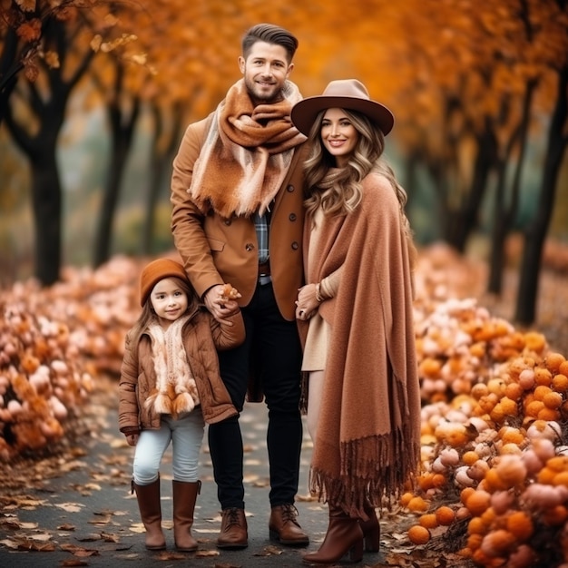 foto de família bonita e elegante em um parque de outono