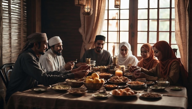 foto de família vestindo roupas muçulmanas no Eid