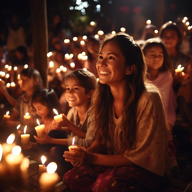 Foto de famílias colombianas envolvidas em contar histórias e recitar orações Festivo Colômbia Vibrante