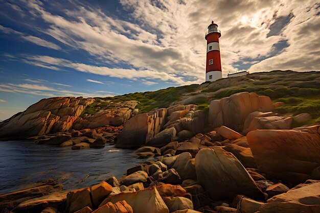 Foto de farol em uma costa rochosa paisagem pacífica