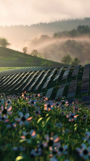 Foto de fazenda de energia solar e energia com fundo de paisagem desfocada foto profissional