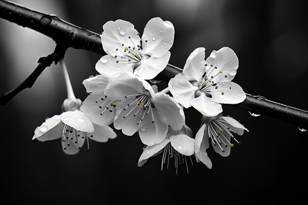 Foto de flor de cerejeira em preto e branco