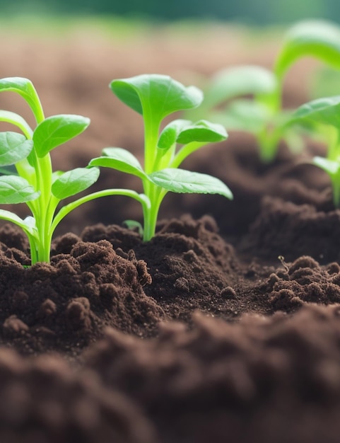 foto de foco de mudas de plantas em solo fértil em fundo desfocado aconchegante