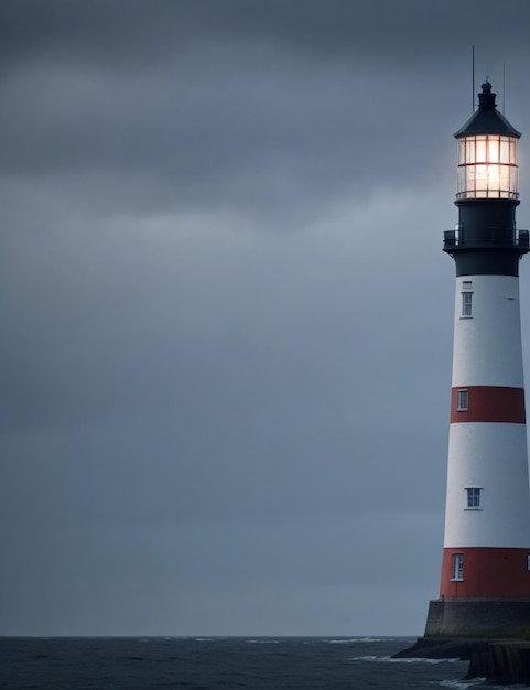 foto de foco do farol alto no mar do Norte sob um céu nublado em fundo desfocado aconchegante