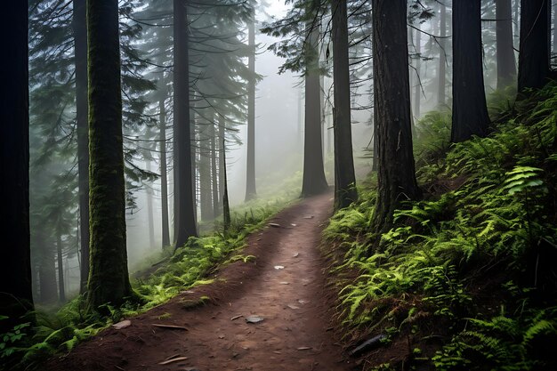 Foto de Foggy trilha de montanha correndo