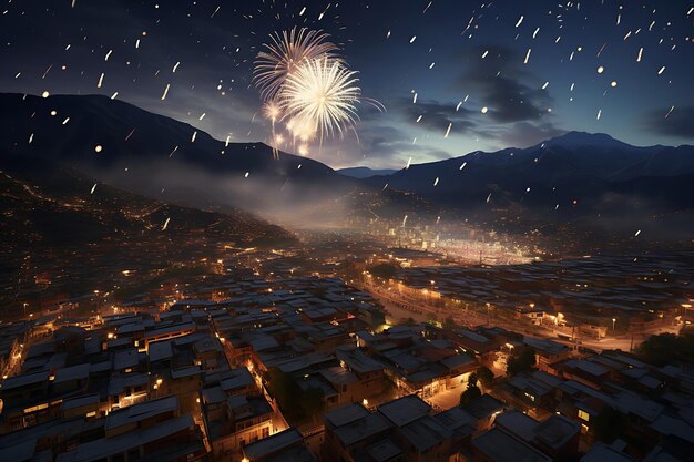 Foto de fogos de artifício iluminando o céu noturno colombiano