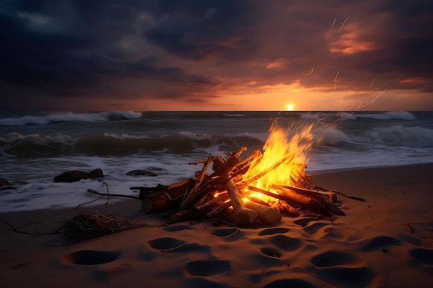 Foto foto de fogueira romântica na praia