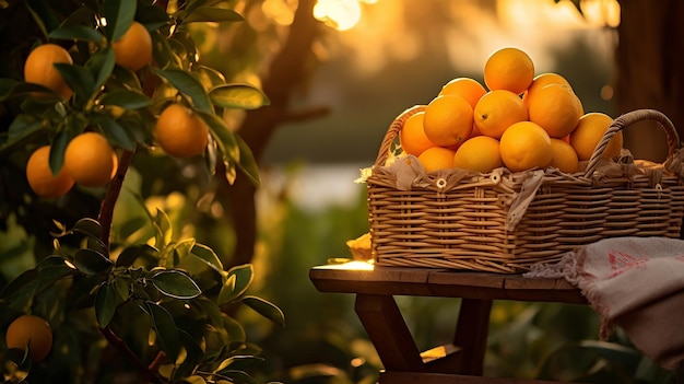 Foto de fruta laranja madura na mesa de madeira e suco de laranja