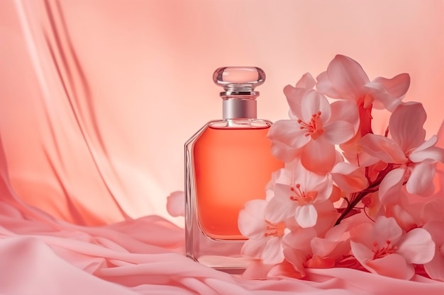 Foto de fundo de perfume de baunilha de verão com espaço de cópia Banner de perfume de baunilha rosa brilhante para verão AI Generative