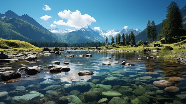 Foto de fundo de um belo lago de montanha