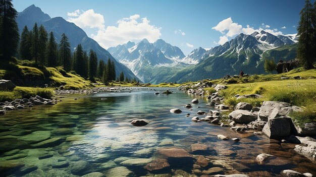 Foto de fundo de um belo lago de montanha