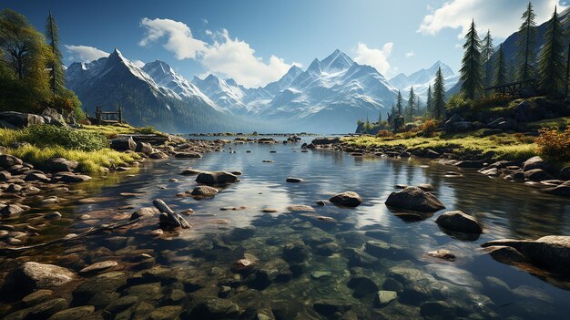 Foto foto de fundo de um belo lago de montanha