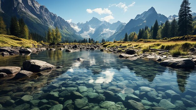 Foto de fundo de um belo lago de montanha