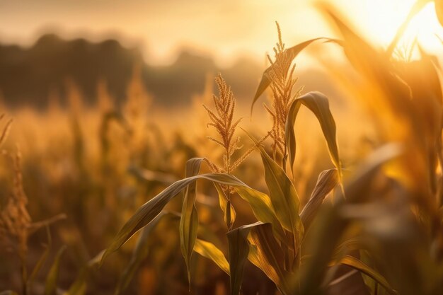 Foto de fundo do campo de trigo por do sol turva e foco suave IA generativa