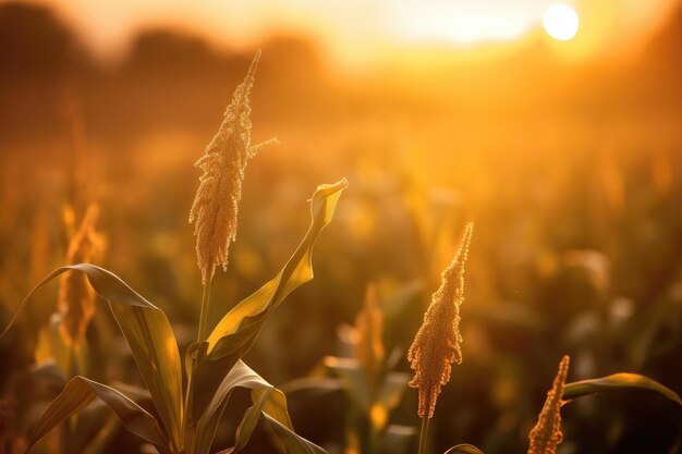 Foto de fundo do campo de trigo por do sol turva e foco suave IA generativa