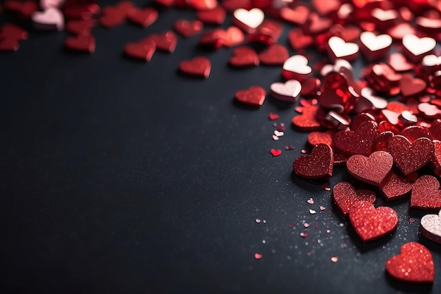 Foto de fundo do dia de São Valentim com corações vermelhos glitter bokeh em cartão preto para o dia de São Valentino