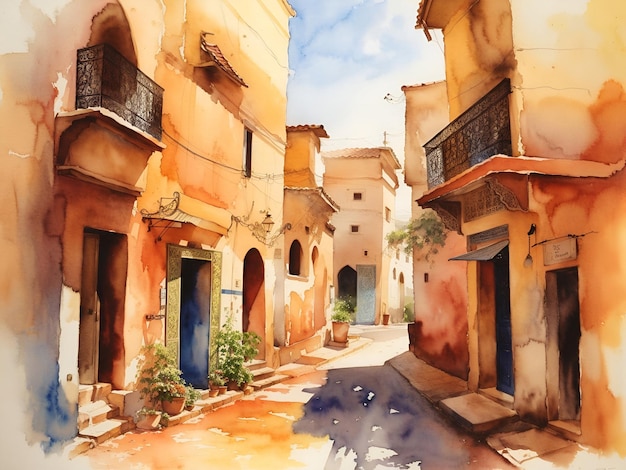 Foto de fundo Medina preparada com técnica de aquarela