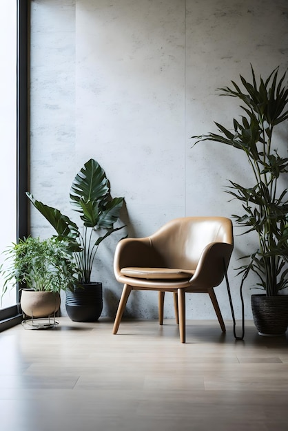 foto de fundo minimalista interior contemporâneo com cadeira e planta