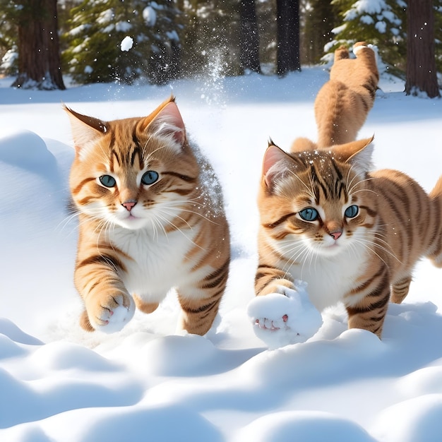Foto de gatos fofos brincando na neve gerada por ai