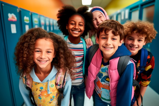 Foto foto de grupo de crianças sorridentes em uma escola