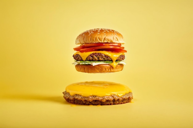 foto de hambúrguer em fundo amarelo