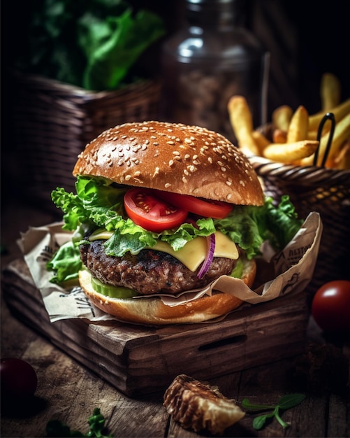 Foto foto de hambúrguer em mesa de madeira alimentos frescos 2