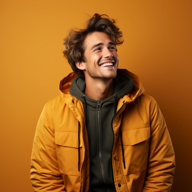 Foto de homem feliz isolado mostrando emoções e gestos gerados pela IA