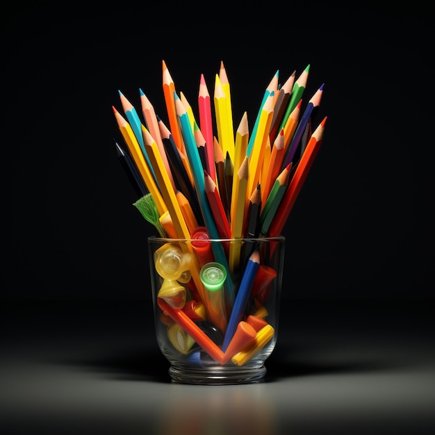 Foto de itens escolares fixos na mesa