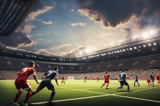 foto de jogadores de futebol em ação em um estádio profissional