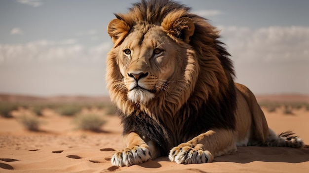 foto de leão selvagem no deserto