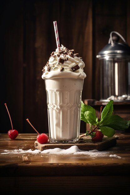 Foto foto de leite delicioso e chocolate em copo