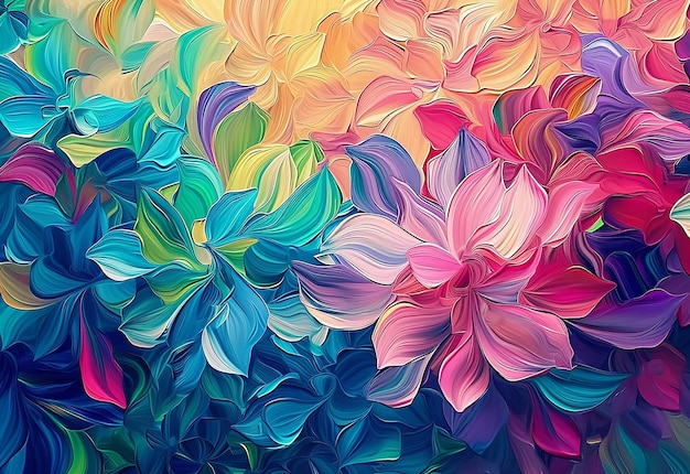 Foto de lindas flores de pintura a óleo de cores diferentes