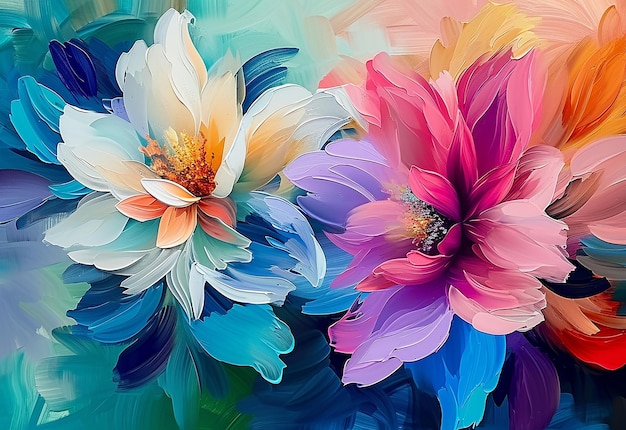 Foto de lindas flores de pintura a óleo de cores diferentes