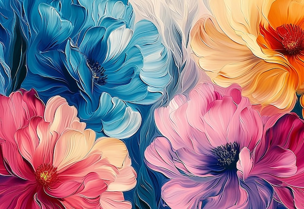 Foto de lindas flores de pintura a óleo de cores diferentes