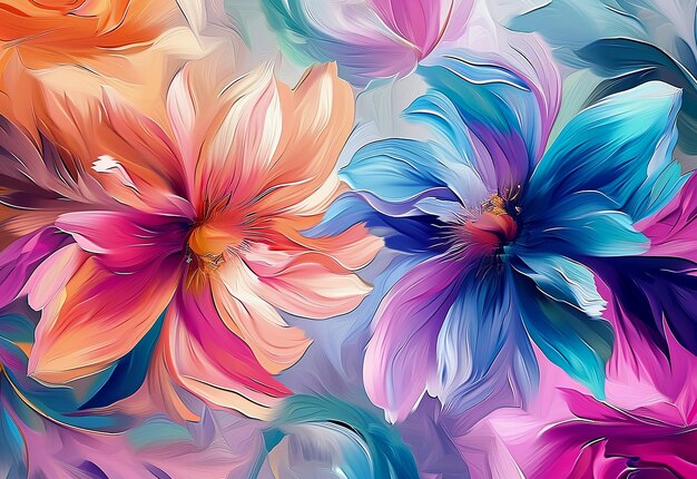 Foto de lindas flores de pintura a óleo de cores diferentes